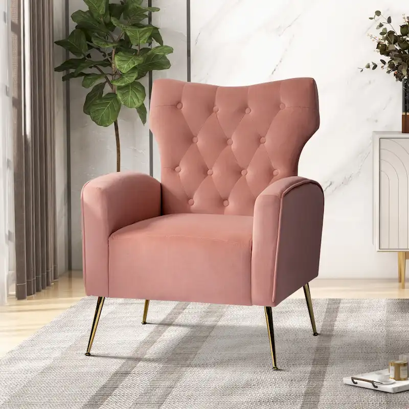 Abadiana Accent Tufted Chair with Metal Base by HULALA HOME
