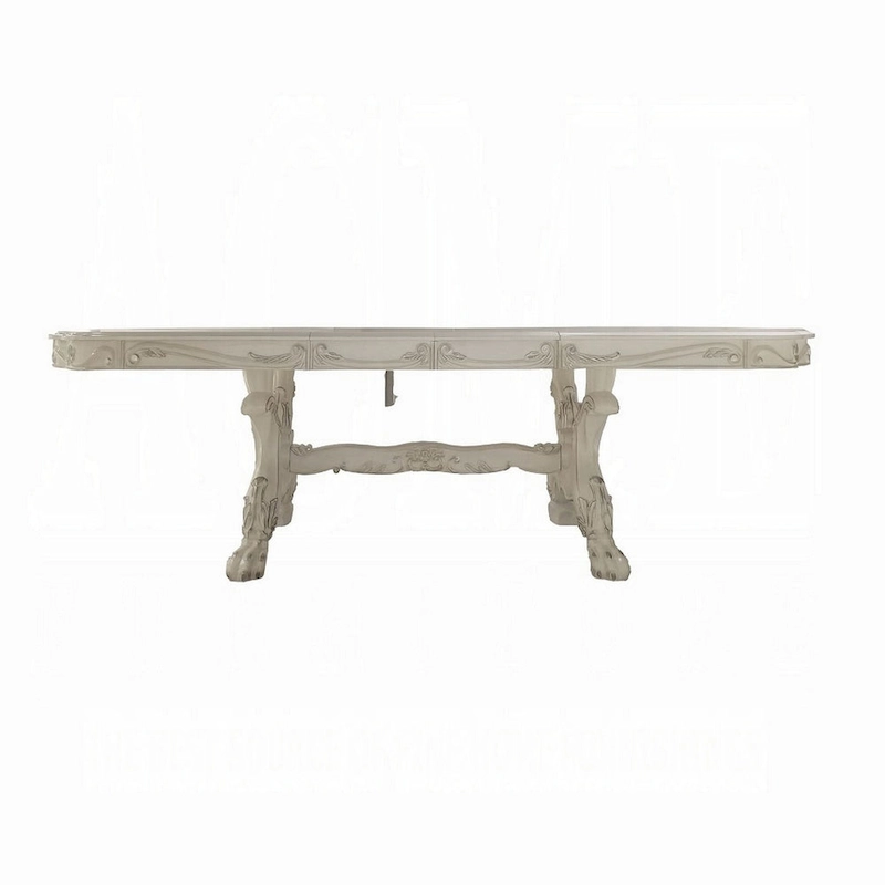 Ally Dining Table, Double Pedestal Base, Bone White Wood, 94-136 Inch
