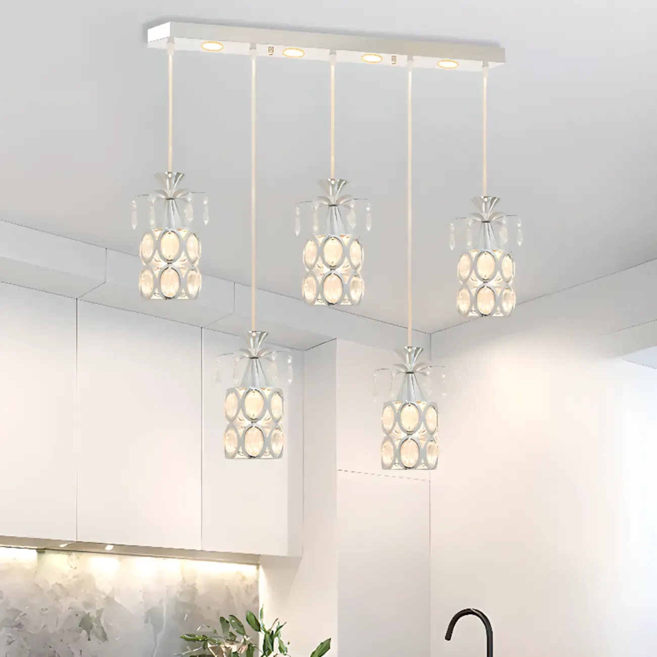 Elegant Cylinder Crystal Kitchen Island Pendant Light with Spotlight