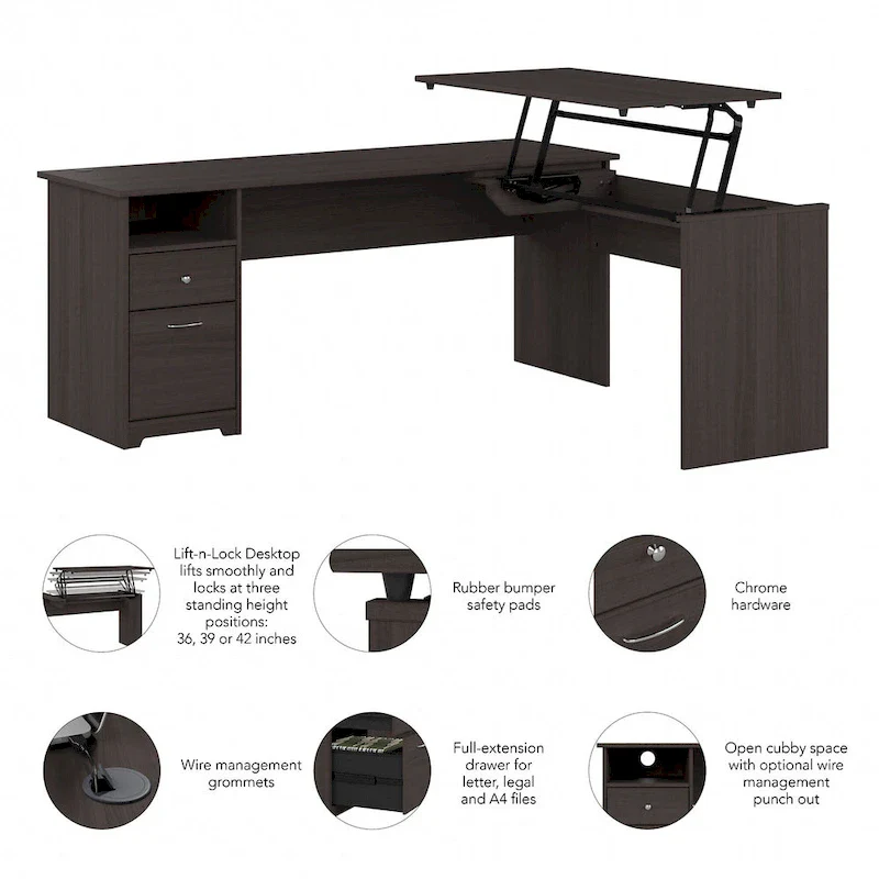 72W 3-position L-shaped Sit to Stand Desk by Bush Furniture