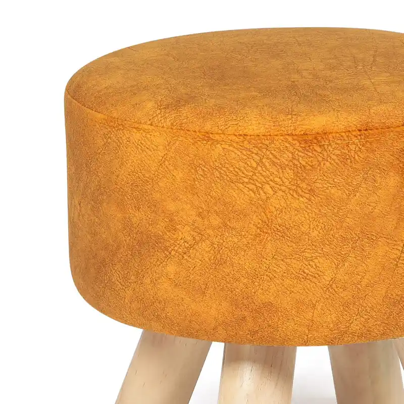 Adeco Round Ottoman Velvet Foot Rest Stool with Non-Skid Legs
