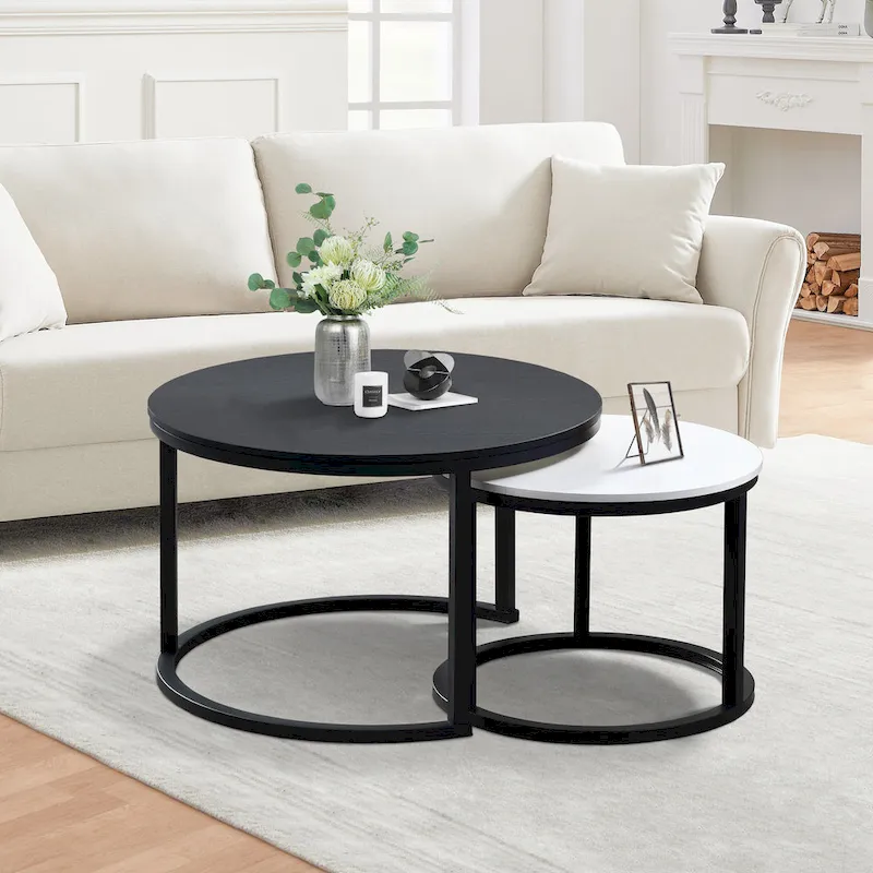Round Nesting Coffee Table Set - 2 Pieces - Black/White/Grey Options