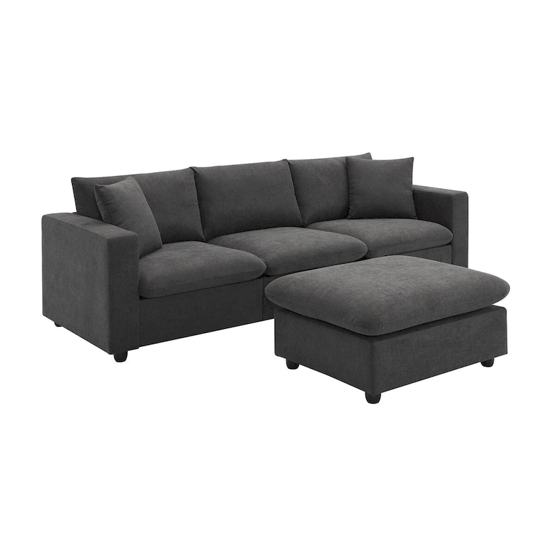 Modern Sectional Sofa,L-shaped Couch Set with 2 Free pillows,4-seat Polyester Fabric Couch Set with Convertible Ottoman