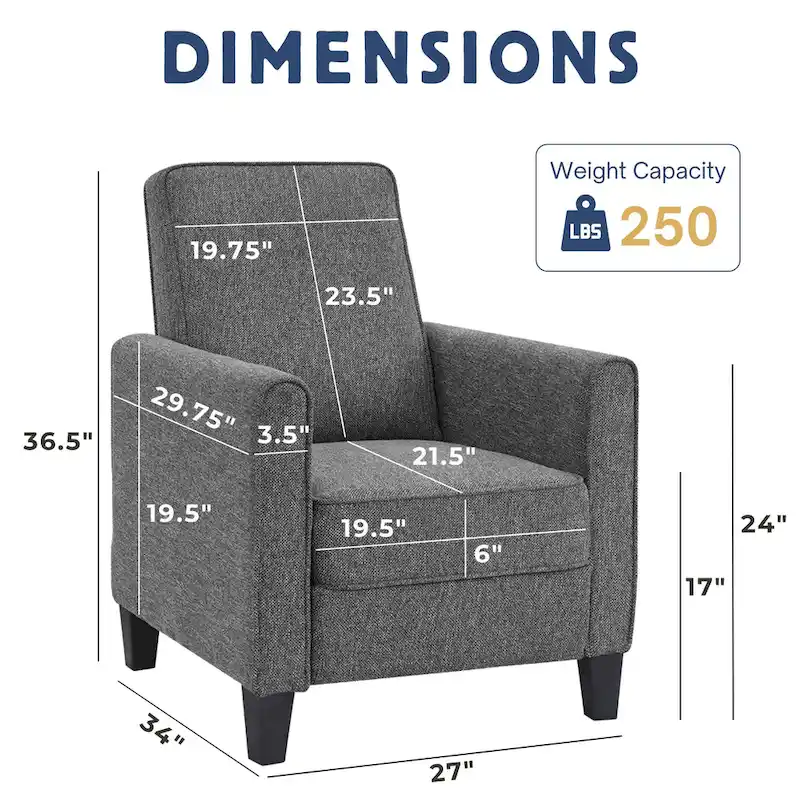 Traditional Fabric Recliner Chair with Footrest - 36.5