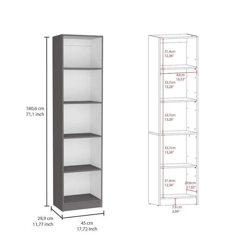 2-Piece Bookcase Set – Wide 5-Shelf and Narrow 4-Shelf