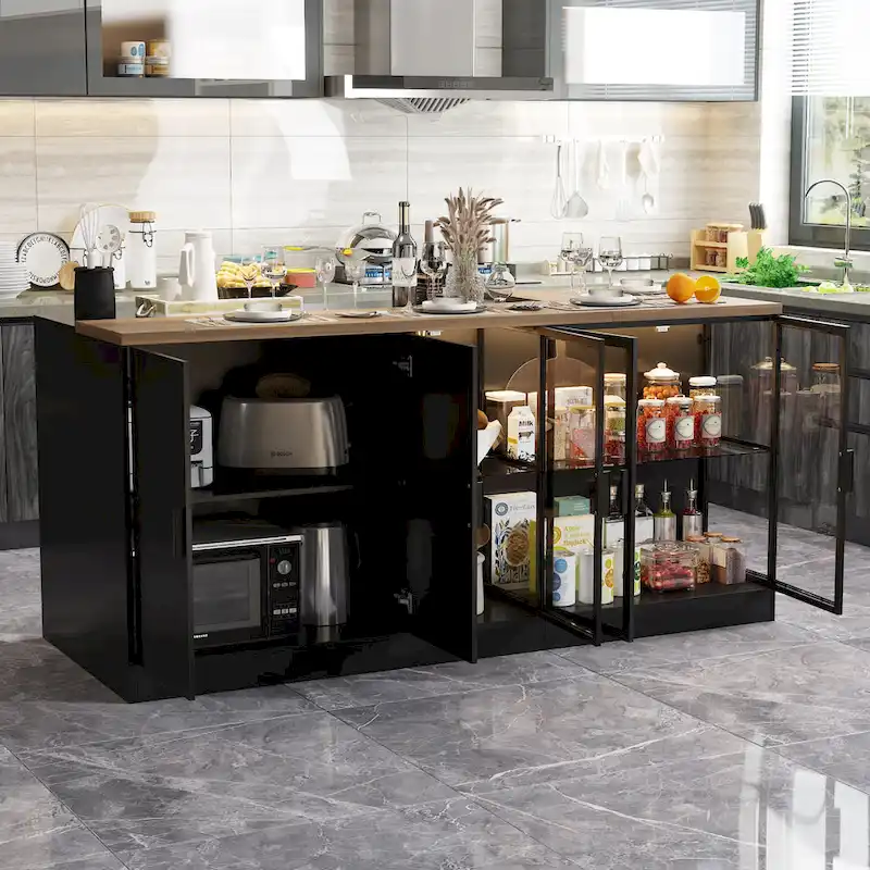 Kitchen Island with Drawers and Glass Cabinets