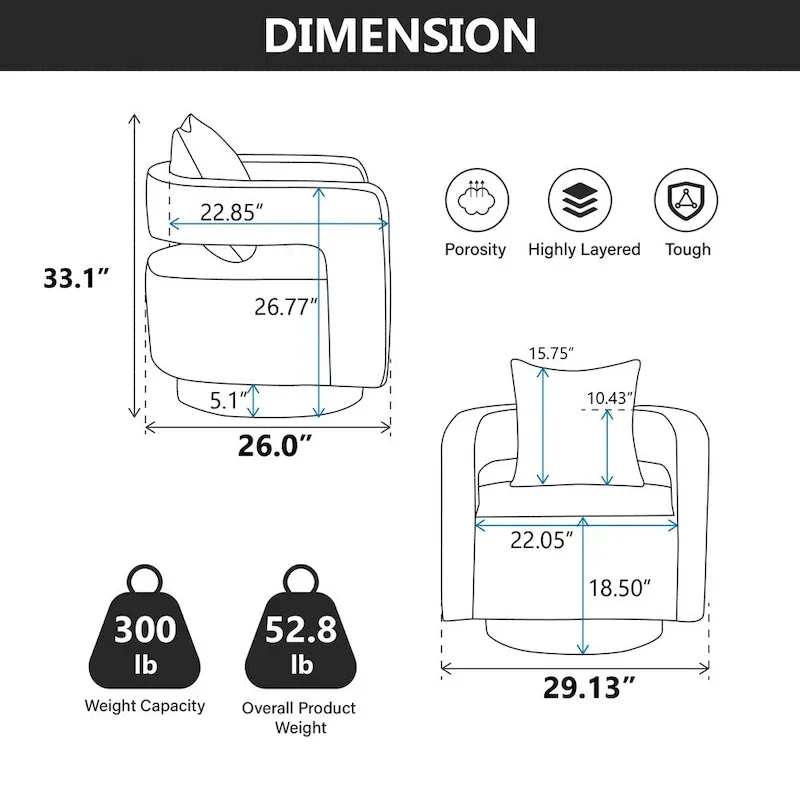 29.1W Swivel Accent Open Back Chair With Weathered Base