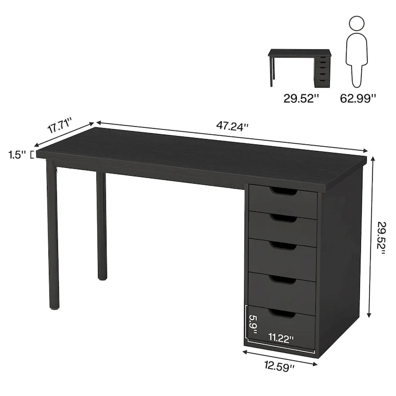Modern Computer Desk Study Writing Table with 5 Drawers
