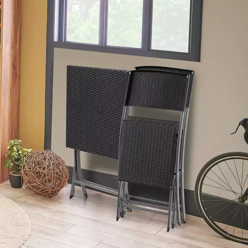 Costway 3PCSPatio Folding Rattan Bistro Set Chairs Backrest Table Garden Deck