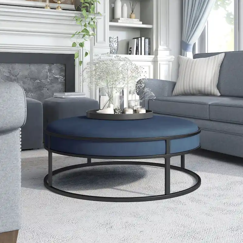 Chista Contemporary Round Fabric Ottoman with Cushion