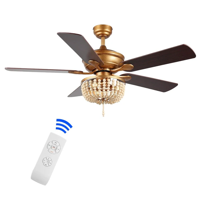 Quinn 52  3-Light Rustic Farmhouse Iron/Wood Bead Mobile-App/Remote-Controlled LED Ceiling Fan, by JONATHAN Y
