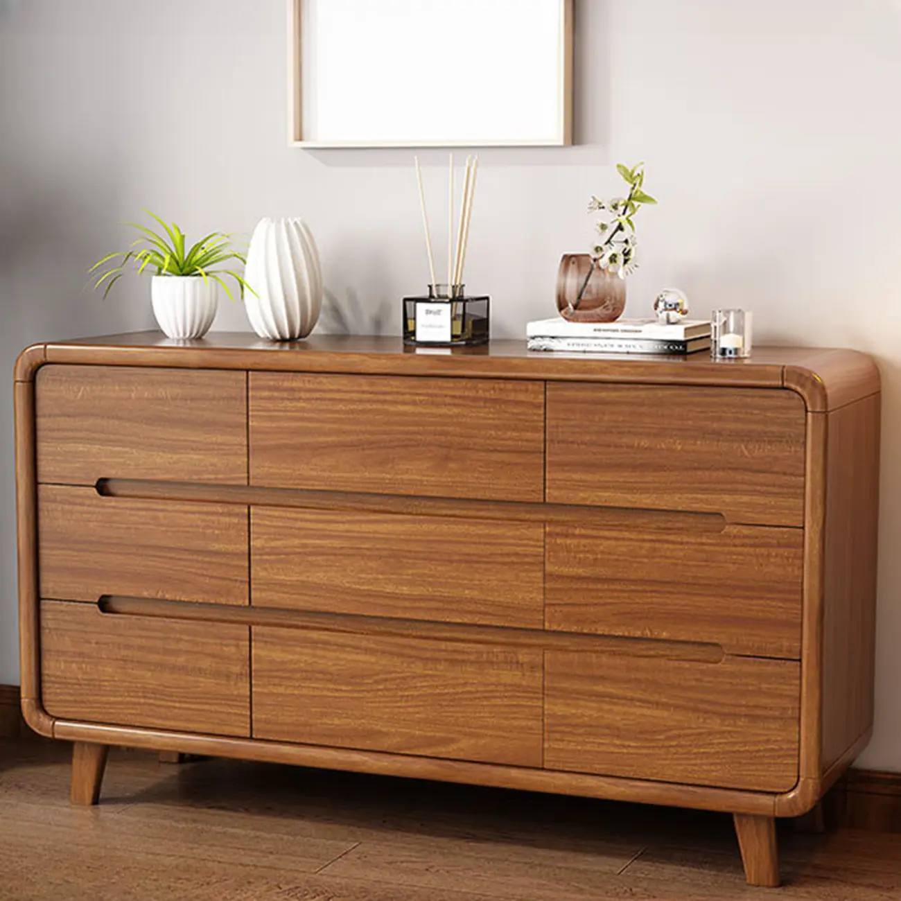 Elegant Large Brown White Wood Bedroom Chests with 9 Drawer