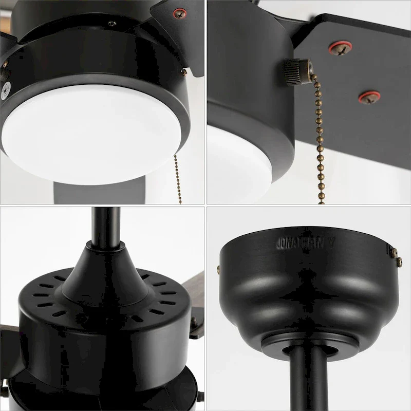 Chloe 42  1-Light Modern 3-Speed Iron Height Adjustable Integrated LED Ceiling Fan with Pull Chains, Black, by JONATHAN Y