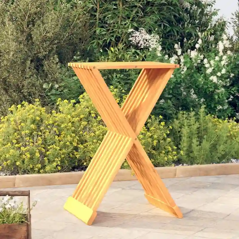 Brown Solid Teak Wood Folding Stool, 15.7