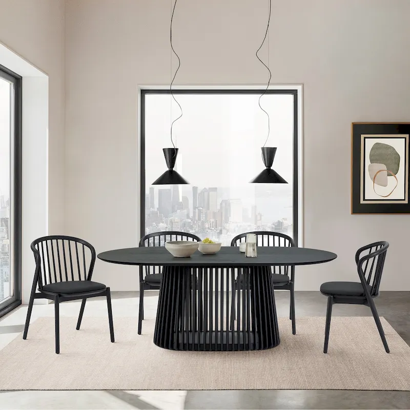 5-Piece Oval Dining Set | Round Table & 4 Upholstered Chairs, Modern Dining Room