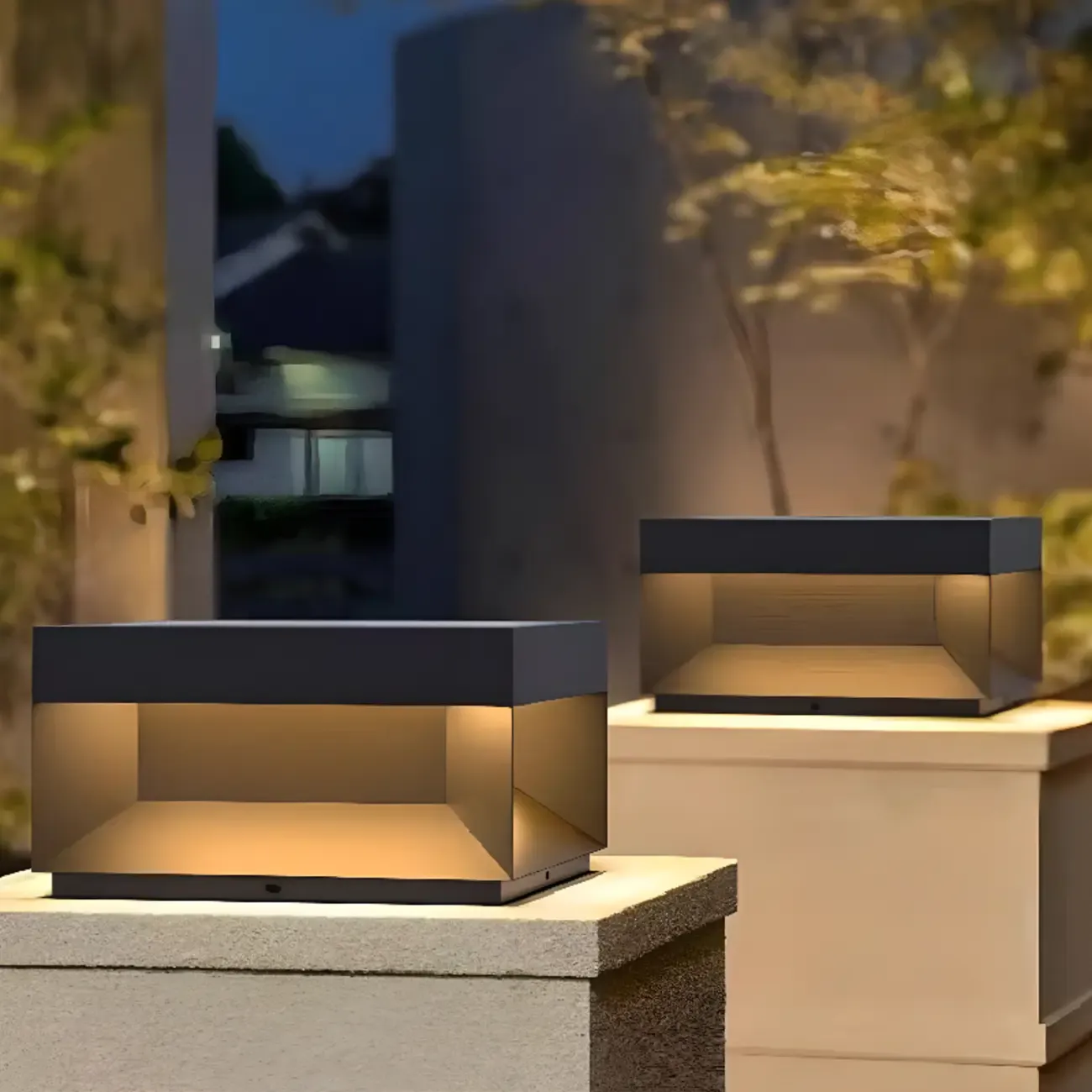 Modern Black Metal Solar Geometric Outdoor Post Lights