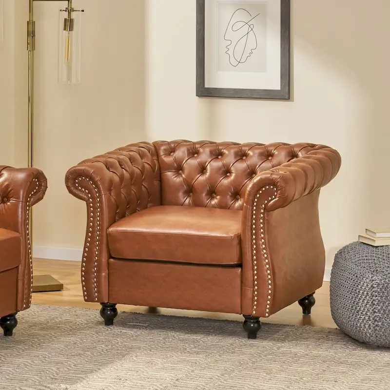 PU Leather Tufted Accent Chair, Classic Club Chair Design, Button Tufted, Living Room Armchair