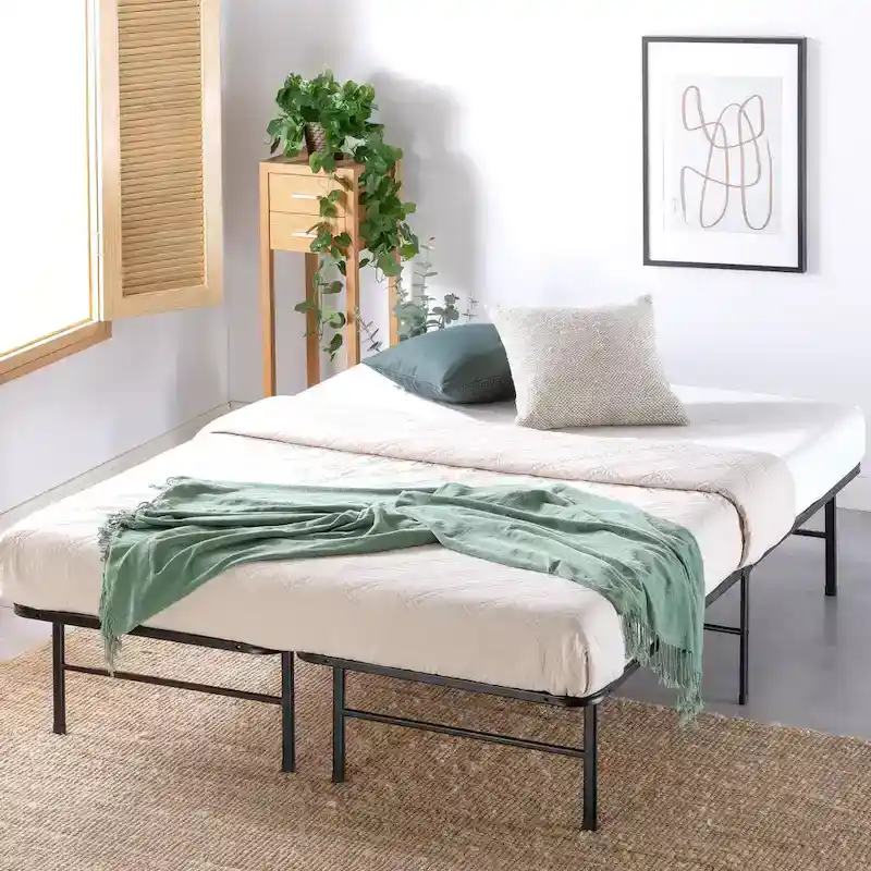 Black 14-Inch Steel Platform Bed Frame with Bamboo Slats – Twin, Twin XL, Full, Queen or King