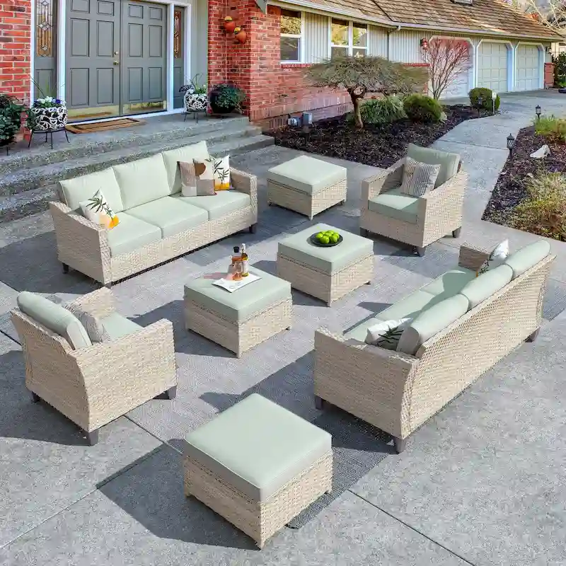 HOOOWOOO 8-piece Wicker Patio Furniture Conversation Sofa Set