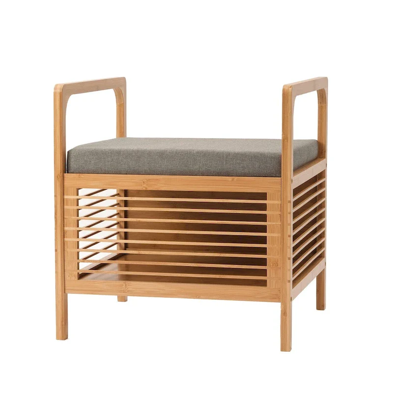 Proman Products SH17236 Cambridge Bamboo Square Storage Shoe bench, Natural, 19.5 W x 19.5 D x 21.5 H