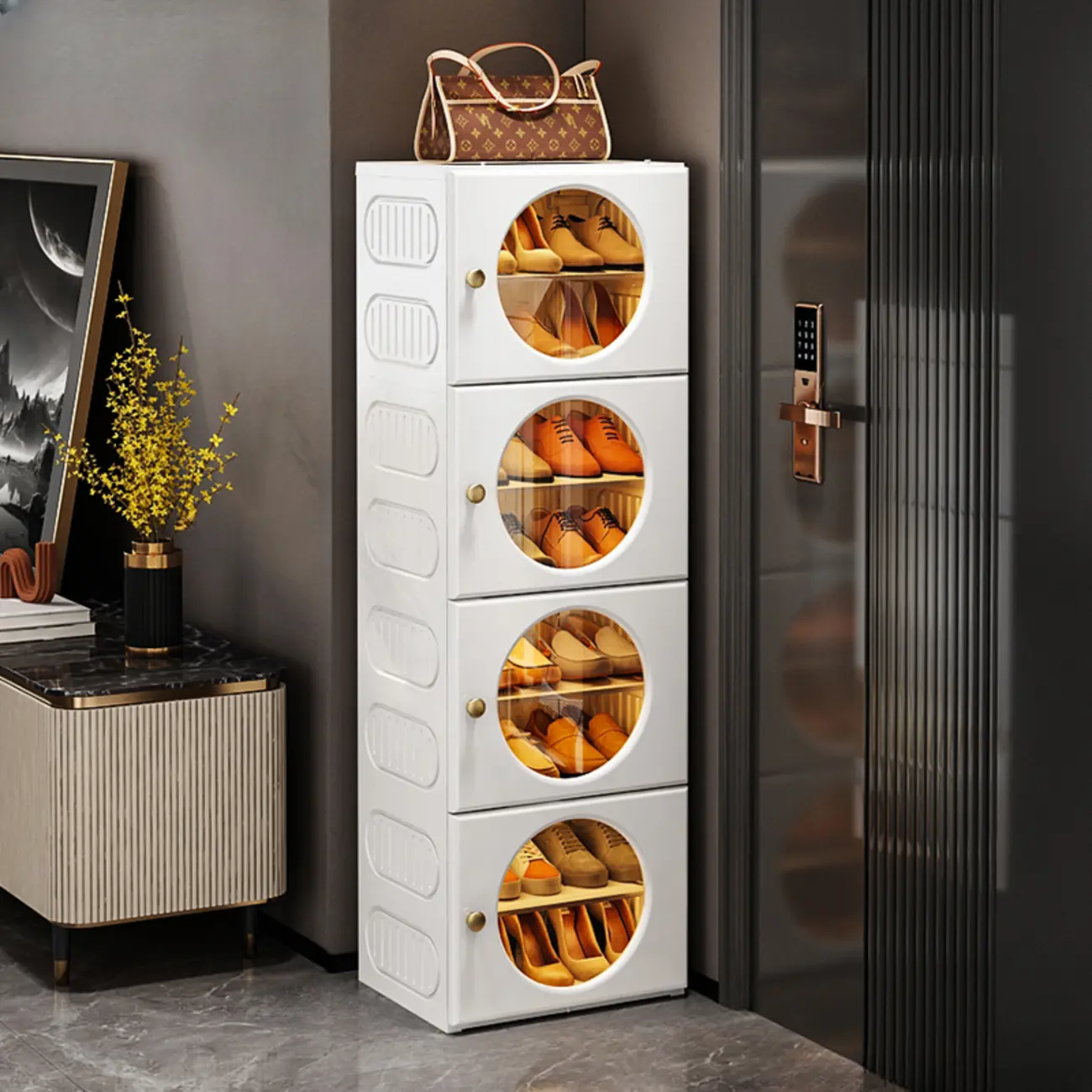 Space-efficient Modern Foldable White Plastic Shoe Cabinet