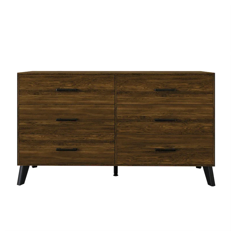 6-Drawer Wooden Dresser with Tapered Legs – Brown / Dark Grey / Light Grey, Classic Style, Single