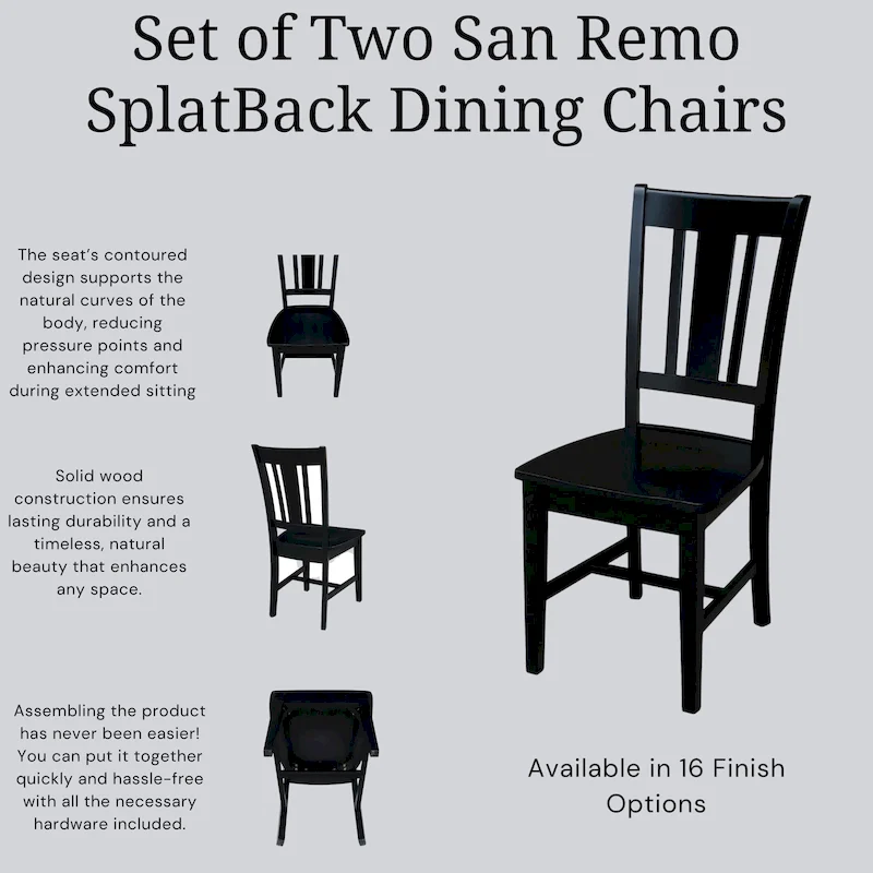 International Concepts Solid Wood San Remo Splatback Chairs, Set of 2