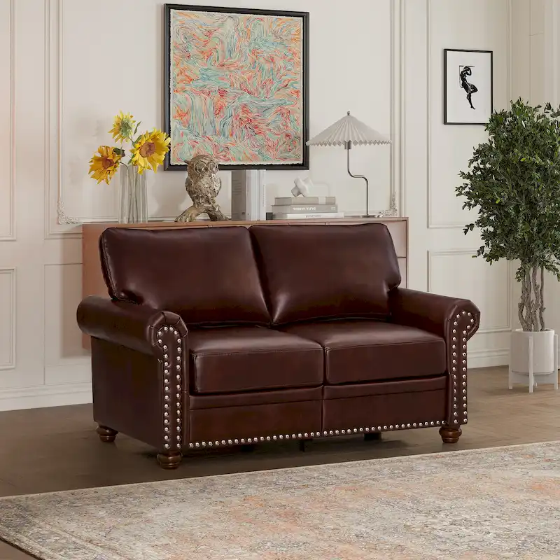 Living Room Faux Leather Sofa Loveseat
