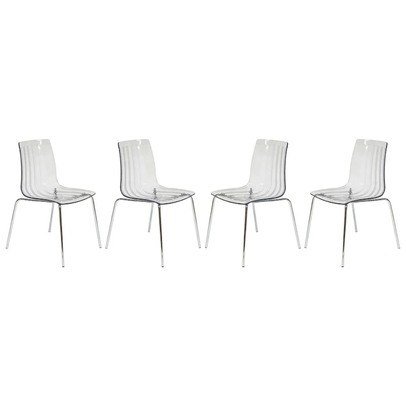 Ralph Acrylic Plastic Dining Chair (Set of 4) Chrome Metal Legs Modern Transparent Accent Side Chair for Dining Room & Kitchen