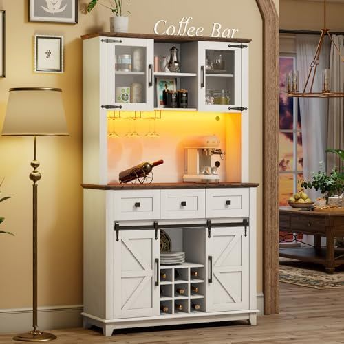 Led Lights Farmhouse Style Large Capacity Wine Cabinet