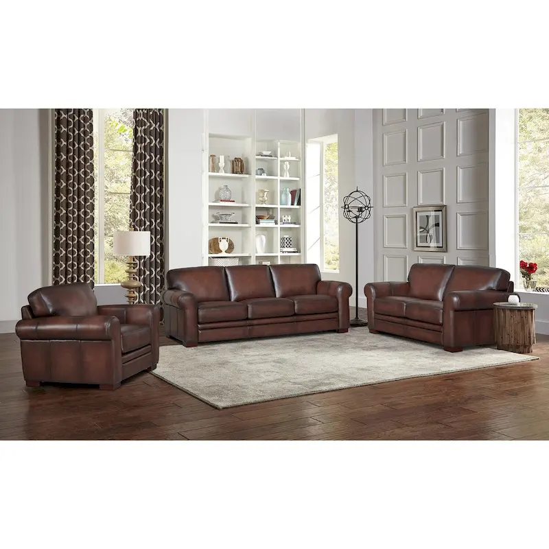 Hydeline Brookfield Top Grain Leather Sofa Set, Sofa, Loveseat and Chair