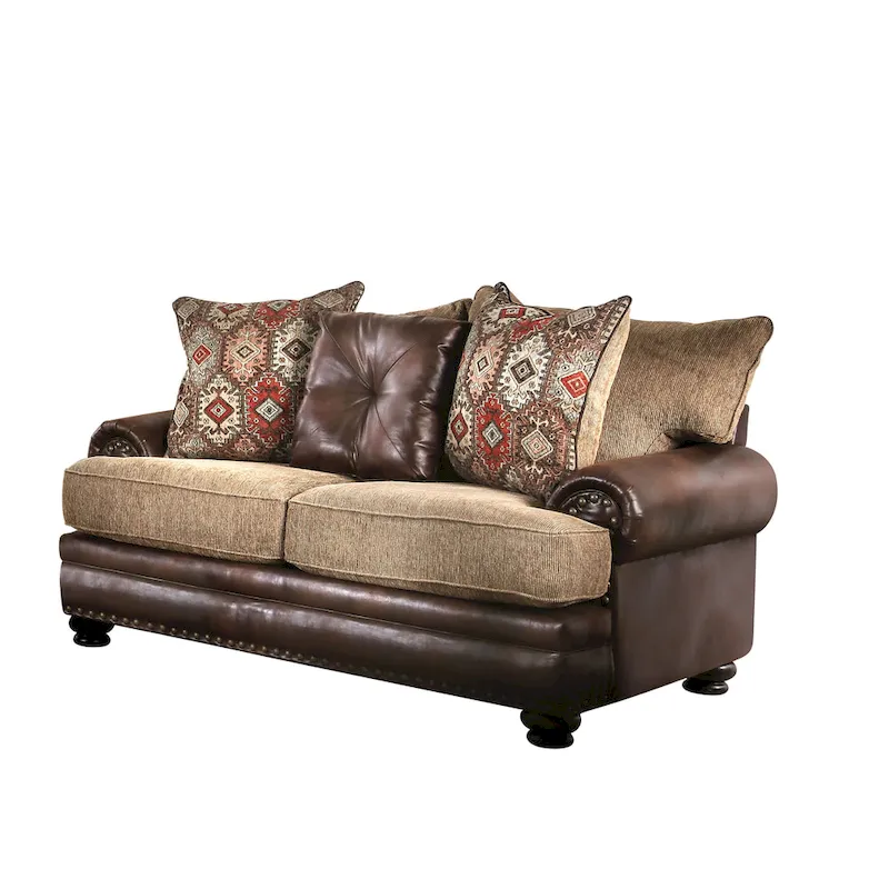 Dhirendra Traditional Brown Faux Leather Loveseat by Furniture of America
