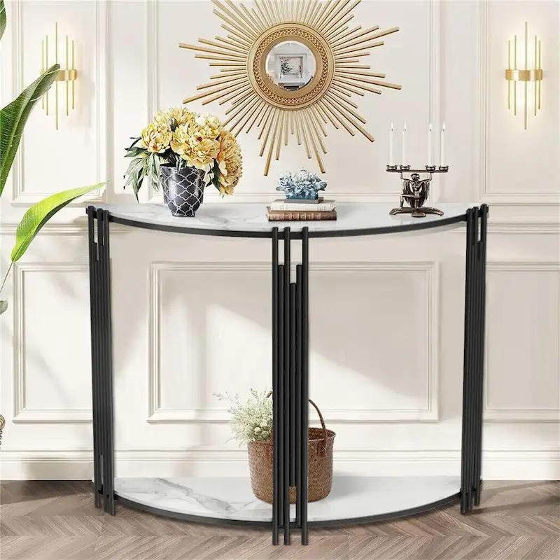 Half Moon Console Table with 2-Tier Storage