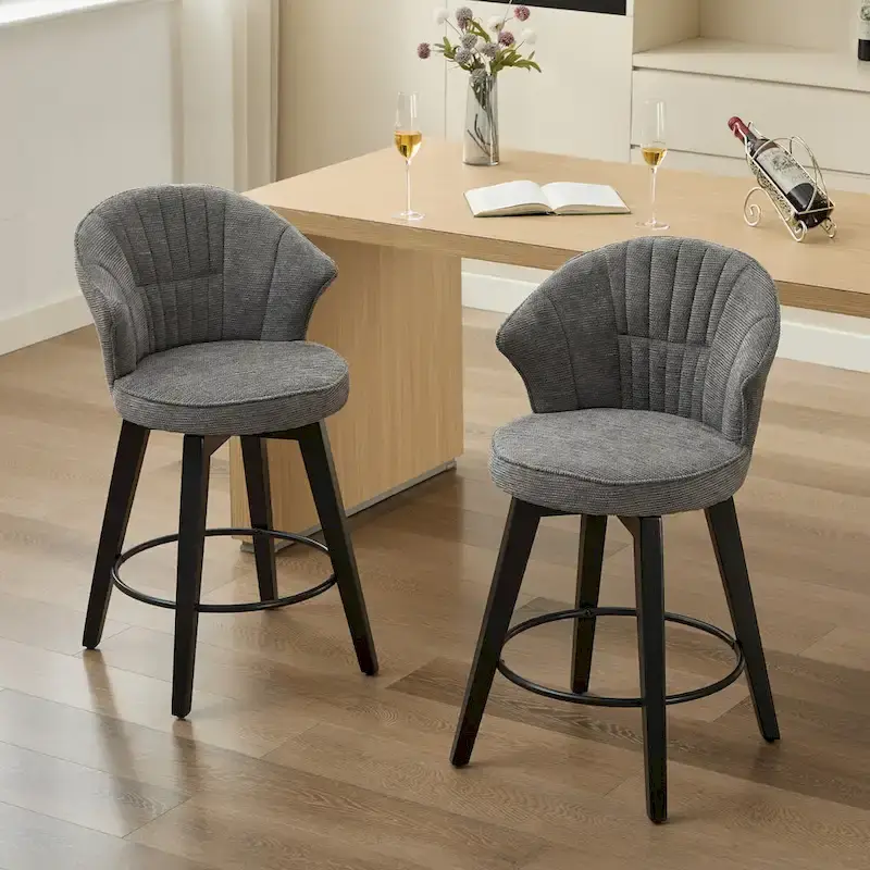 25-Inch Wing Back Swivel Counter Height Bar Stool with Chenille Upholstery