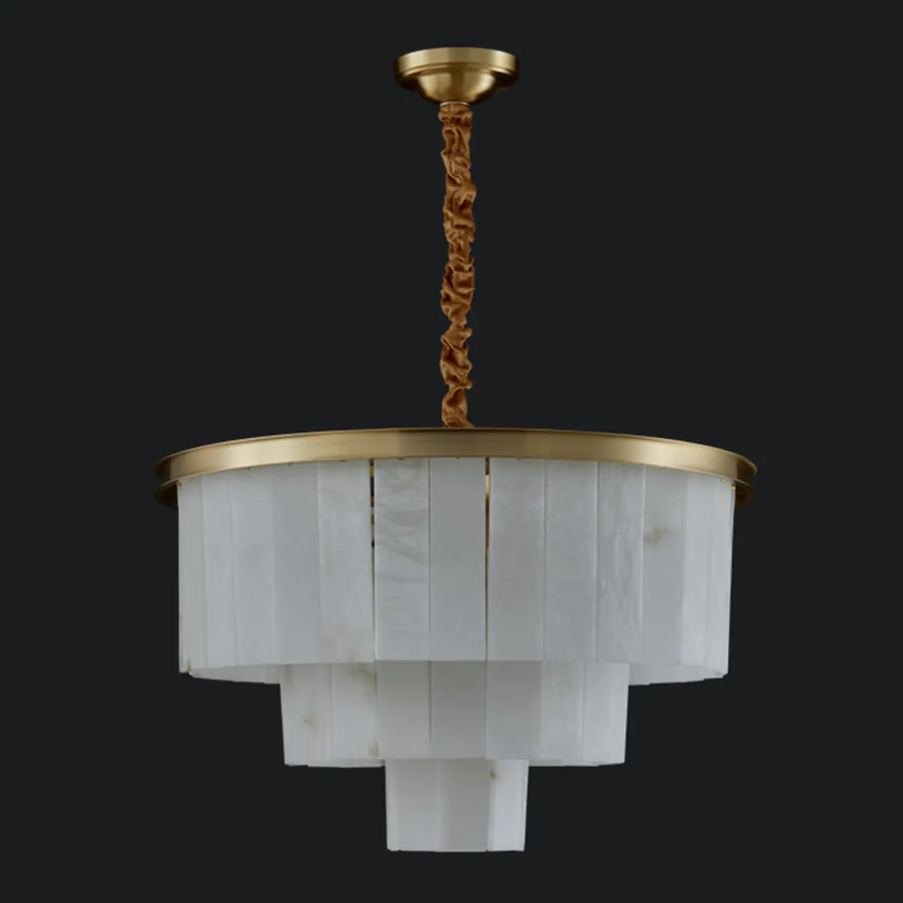 Classic Gold Tiered Circular Alabaster Chandelier