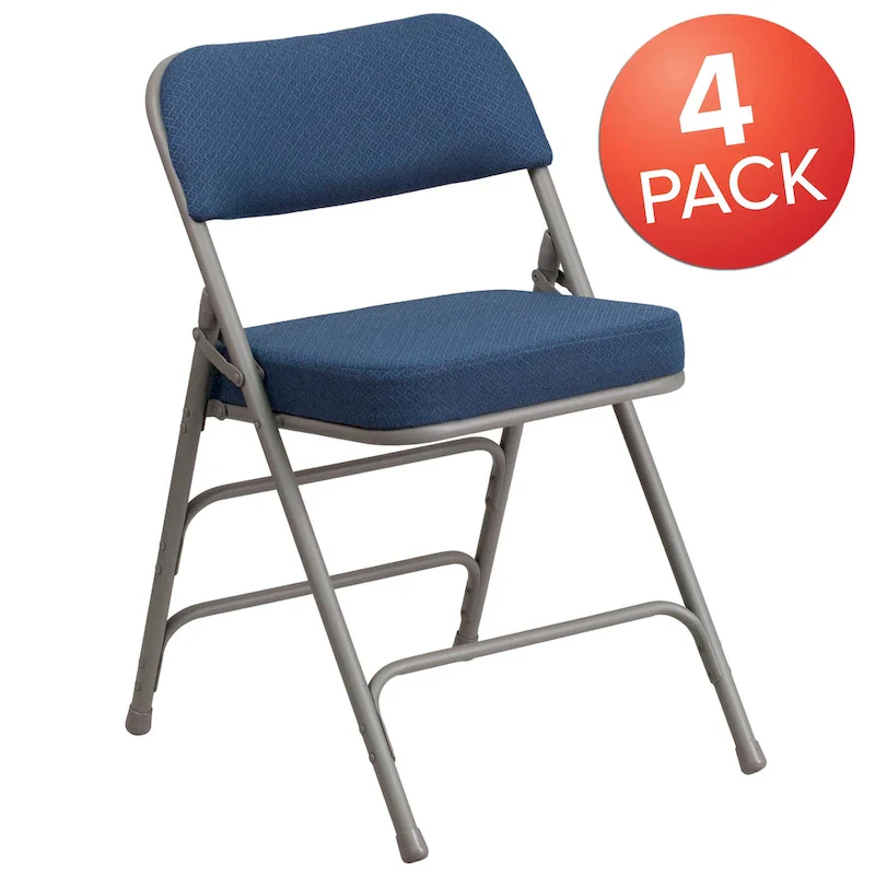 4 Pack Curved Triple Braced & Hinged Fabric Upholstered Metal Folding Chair