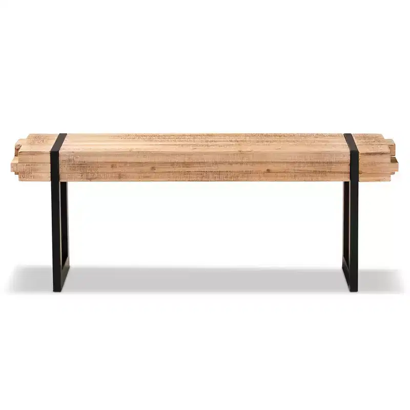 Henson Wood and Black Finished Metal Bench Brown - Baxton Studio