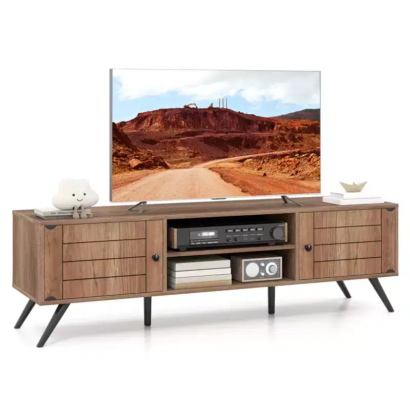 Costway TV Stand w/2 Storage Cabinets & Open Shelves 6 Support Feet for Living Room