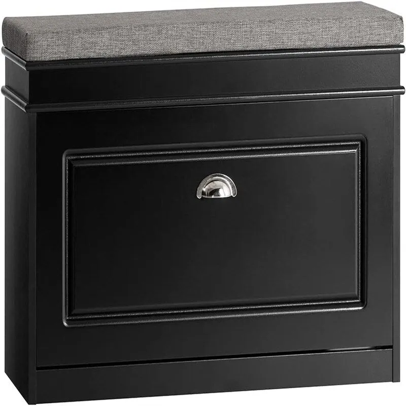 Flip-Drawer Shoe Bench, Black / White / Grey, Seats 1