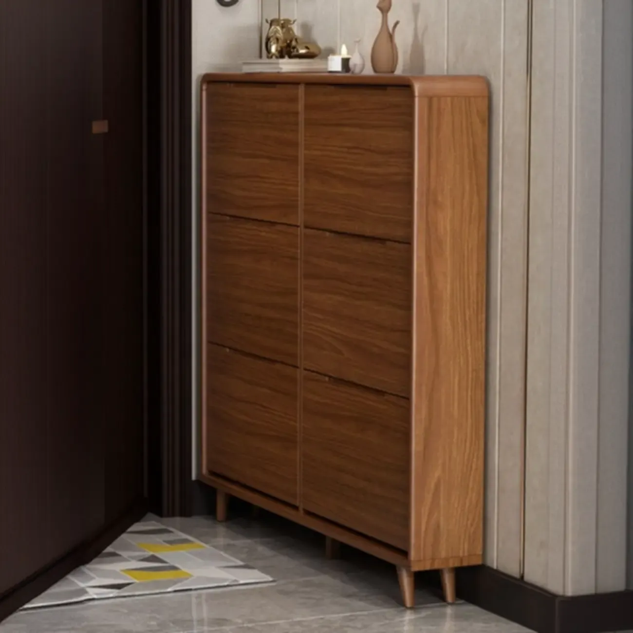 3-Tier Drop-Front Wood Entryway Shoe Storage