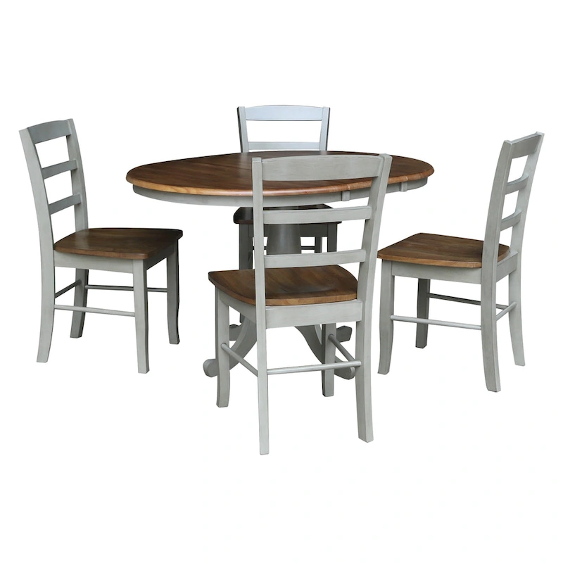 36 Round Top Pedestal Ext Table with 12 Leaf and 4 Madrid Chairs