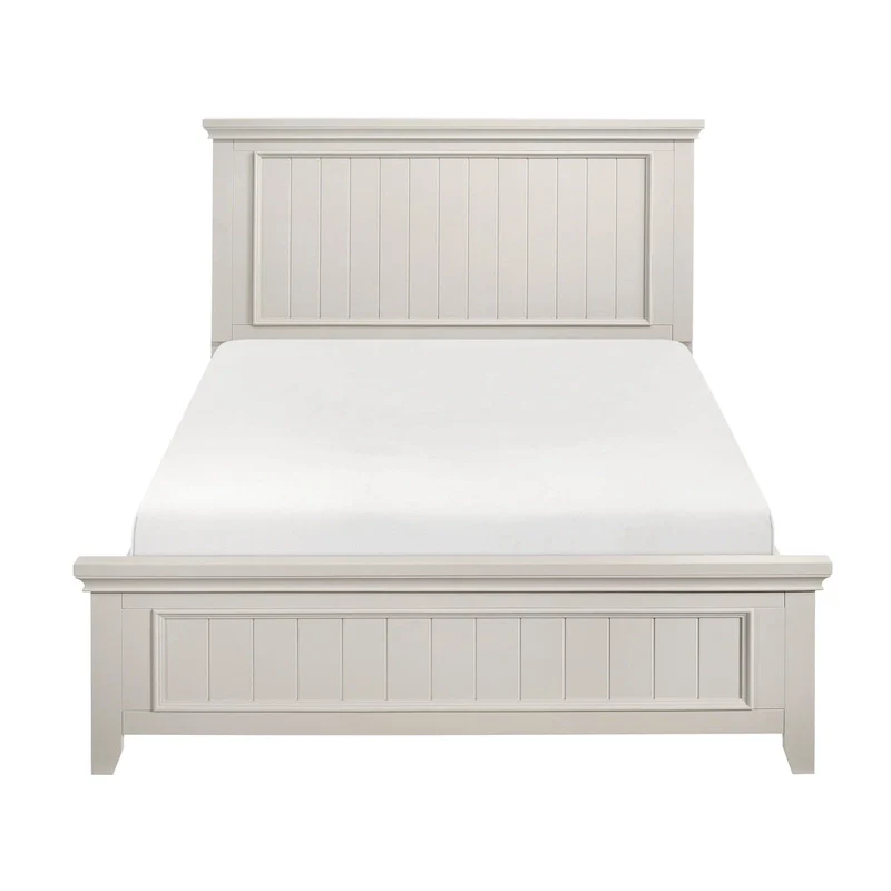 Off-White Farmhouse Shiplap Panel Bed Frame with Headboard and Footboard (Twin / Full / Queen / King / Cal King)