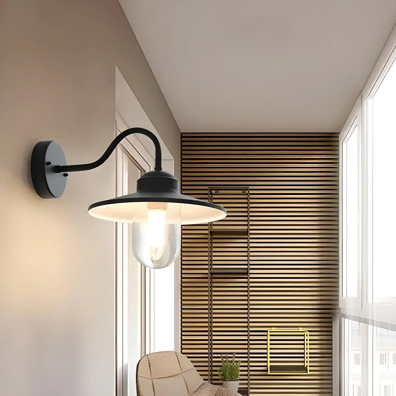 Industrial Gooseneck Down Shade Glass Outdoor Wall Light