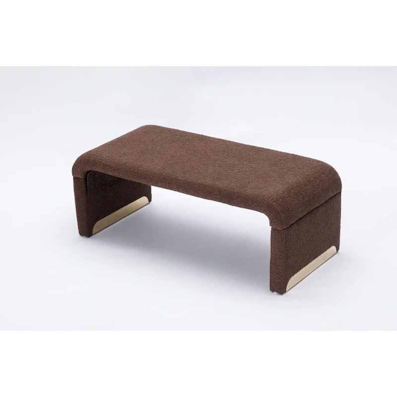 Modern New Boucle Fabric Loveseat Ottoman Footstool Bedroom Bench Shoe Bench With Gold Metal Legs