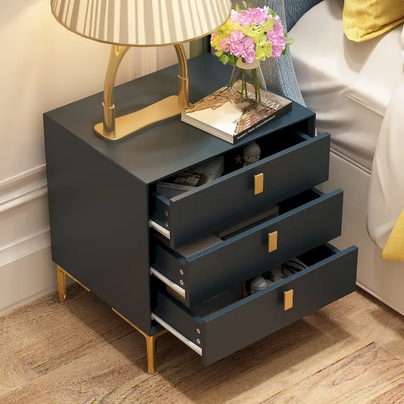 Natural Mid-Century Modern 3-Drawer Nightstand Bedside Table
