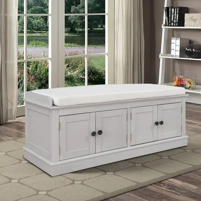 Gray Wash / Espresso / Antique Navy / White Vintage Storage Bench with 2 Cabinets, Seats 1