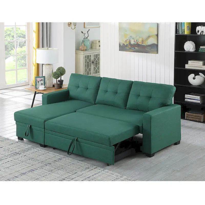 Upholstered Pull out Sectional Sofa with Chaise