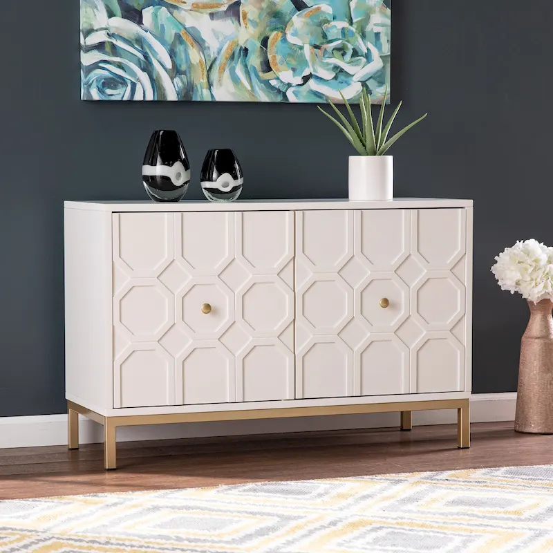 White & Black Contemporary 2-Door Accent Cabinet with Gold Hardware