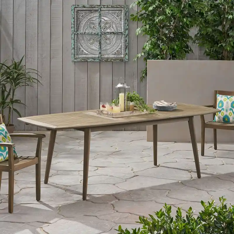 Outdoor Rectangular Acacia Wood Expandable Dining Table, Gray