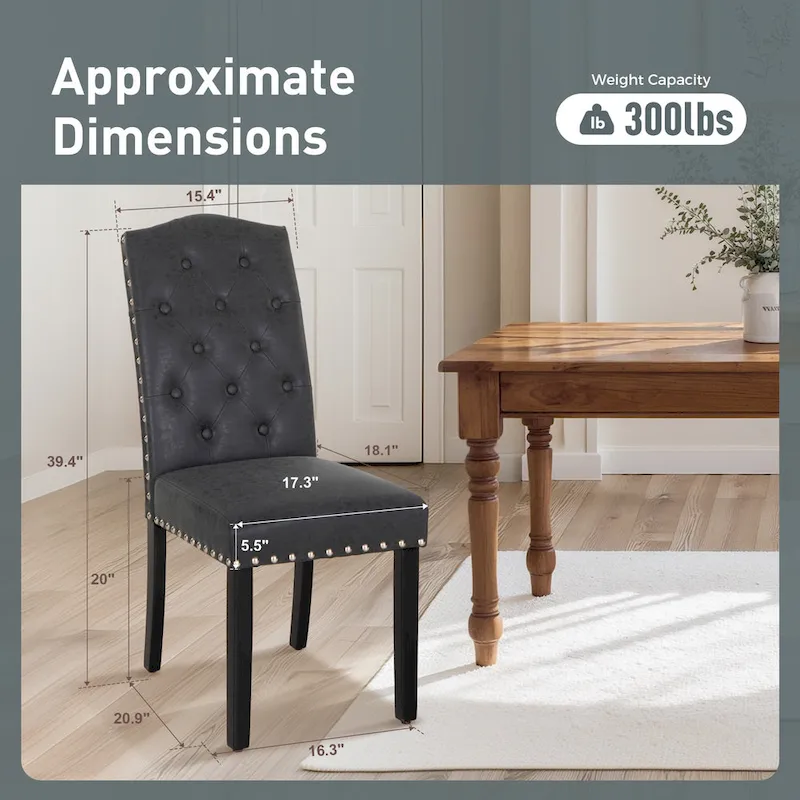 Set of 4 Upholstered Faux Leather/Fabric Dining Room Chairs with High Back and Solid Wood Legs